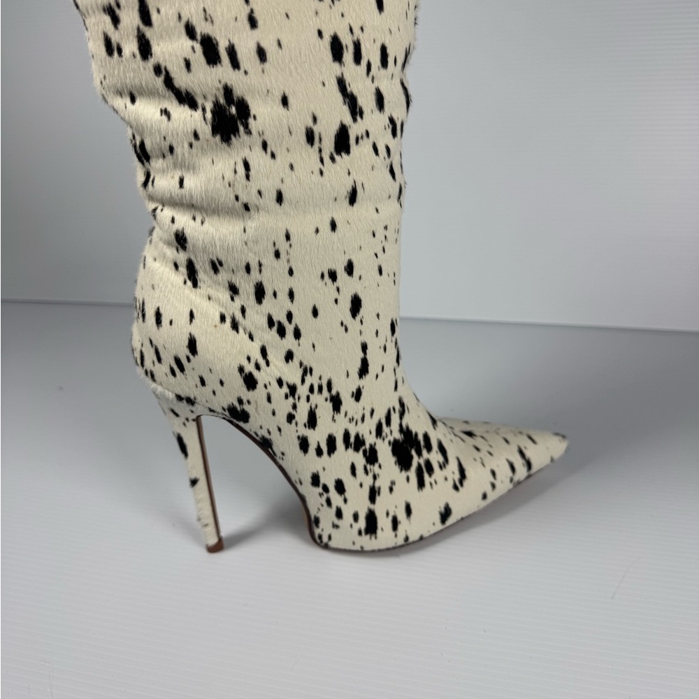 Azalea Wang Tylelor Elegant Dalmatian Calf Hair Stiletto Boot Wht/Blk Size 6 NWT